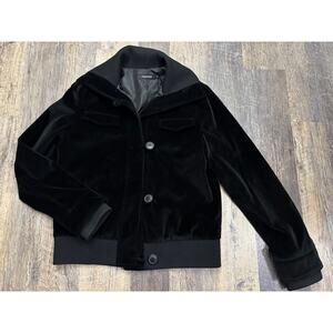 Prague Black Velvet Bomber Jacket Ribbed Knit Collar Button Front Mens‎ XL